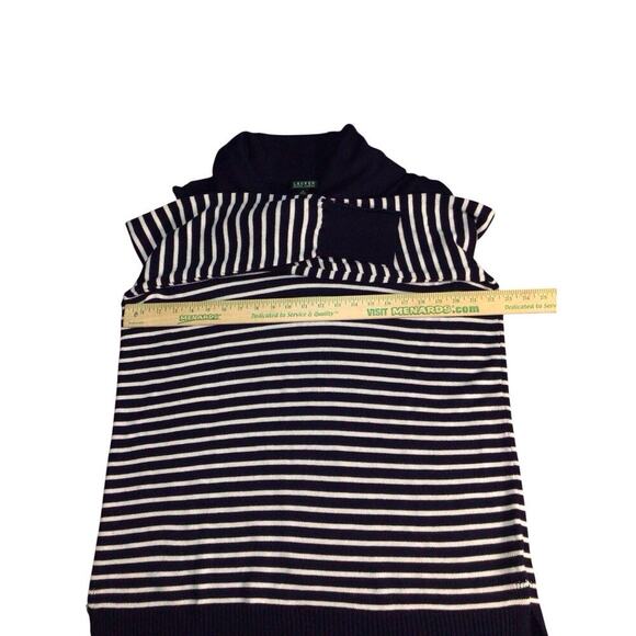 Lauren Ralph Lauren Cowl Turtleneck Sweater 1X Navy Striped Wool Blend - Picture 8 of 11